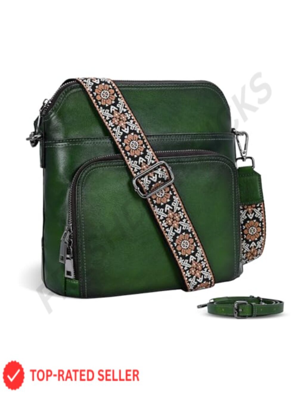 Vintage Leather Crossbody Bag with Built-in Wallet and Adjustable Straps